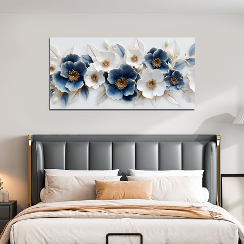 Large Canvas Wall Art for Living Room Blue and White Floral Print Painting wall - Image 5