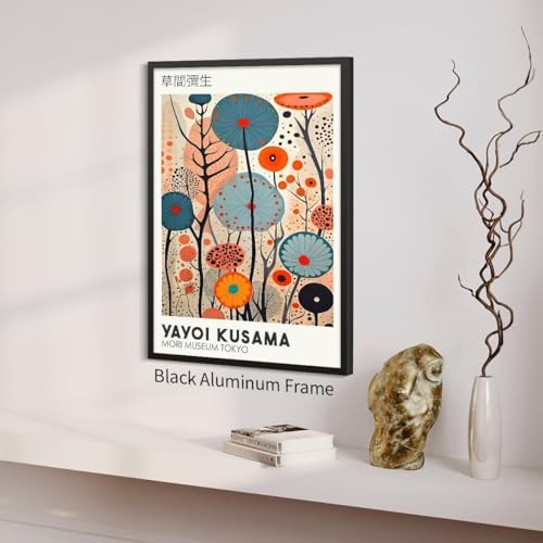 Yayoi. Kusama Black Framed Canvas Wall Art Vintage Japanese Painting Posters - Image 6