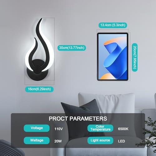DELIPOP Modern Wall Sconces, 6500K Cool White LED Wall Light, 20W Indoor Wall - Image 3