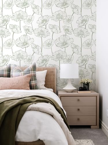 Orainege Floral Peel and Stick Wallpaper Green and White Wallpaper - Image 2