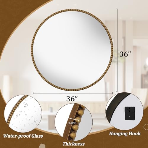 36'' Round Mirror, Beaded Circle Decorative Wall Mirror - Image 5