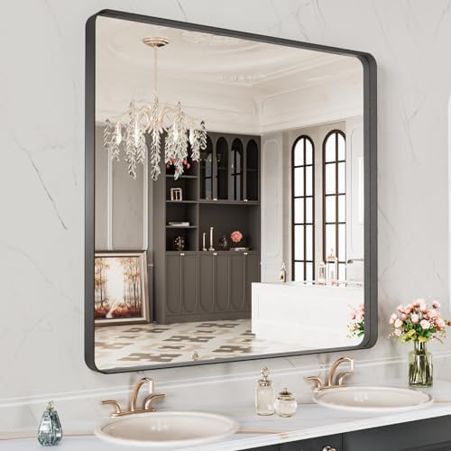 LOAAO 40X38 Inch Black Metal Framed Bathroom Mirror by LOAAO
