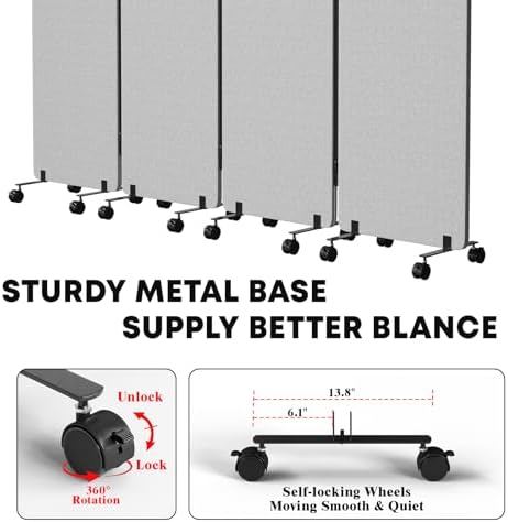 4 Panel Soundproof Room Divider W/Wheels, Office Divider - Image 7