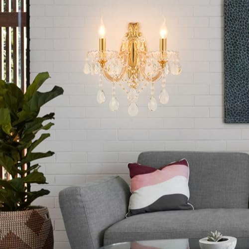 YLONG-ZS Gold Traditional Crystal Wall Sconce, 2-Light Candle Style Vanity Lamp - Image 3