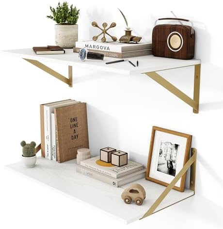 Heimlove 24W x 12D Deep Floating Shelves Set of 2 White & Gold by Heimlove