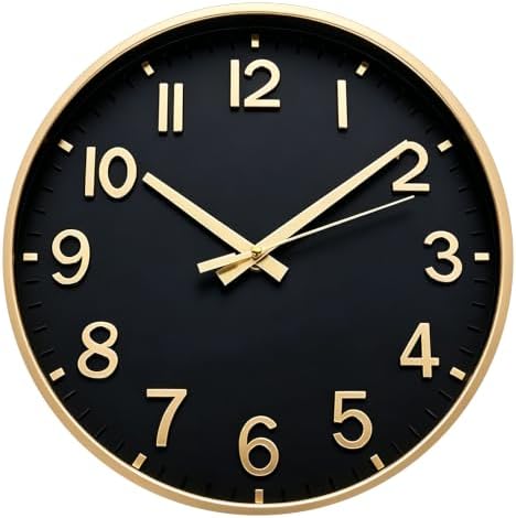 HZDHCLH 10 Inch Wall Clock Battery Operated Silent Non Ticking Black Modern by HZDHCLH