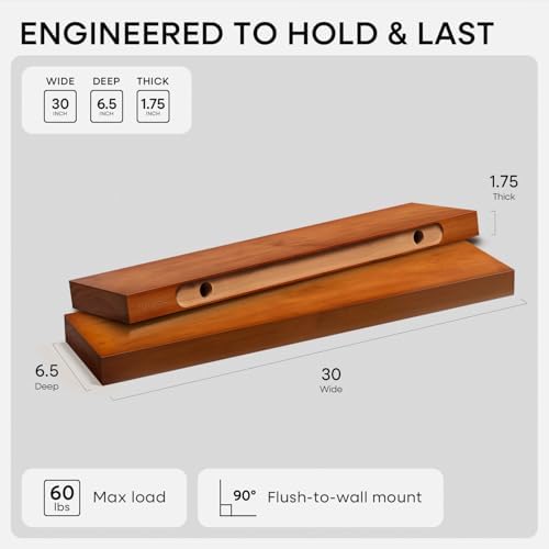 Homeforia 30 Inch Floating Shelves, High-End Solid Pine Wood - Image 2