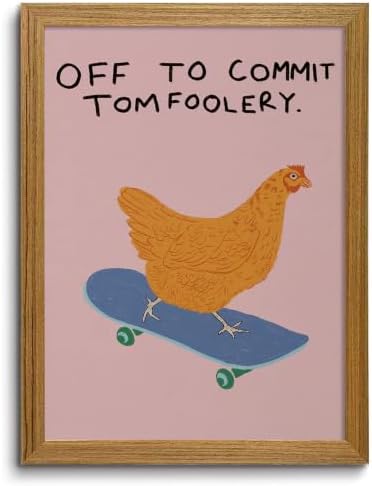 Framed Funny Animal Wall Art Whimsical Skateboard Chicken art Decor by ZMDDYSWallArt