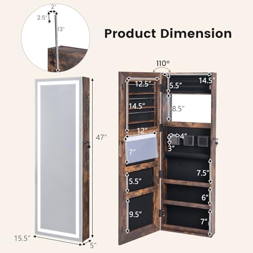 CHARMAID LED Mirror Jewelry Cabinet, 47.2'' Jewelry Armoire - Image 6