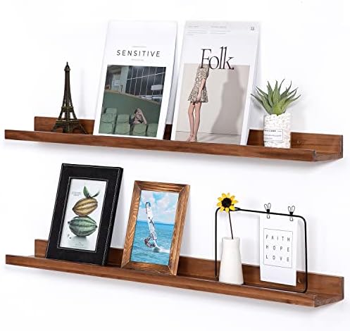 AZSKY Light Walnut Color Wood Wall Floating Shelves by AZSKYMakeyourlifebetter
