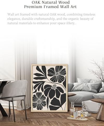 iHery 12x16in Natural OAK Wood Framed Abstract Flower Wall Art - Image 4