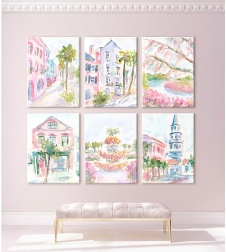 Charleston South Carolina Wall Art Preppy Posters Pictures Pastel Pink Canvas - Image 3