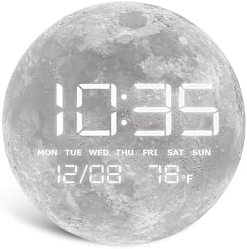 Digital Desk & Shelf Clock, LED Moon/Earth Design, Temperature Display by HOMLOVEHOME