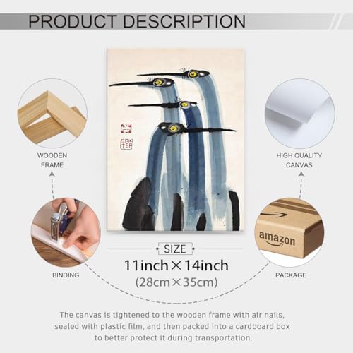 Vintage Japanese Crane Framed Poster Antique Asian Bird Canvas Wall Art 11x14 - Image 2