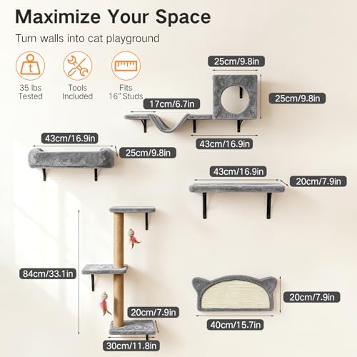 5-in-1 Cat Wall Shelves for Indoor Cats, Wall Mounted Cat Furniture Set - Image 5