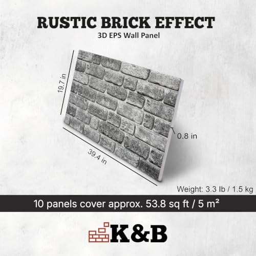 K&B Panels 3D Wall Panels, Rustic Brick Effect Styrofoam Wall Panelling Kit - Image 3