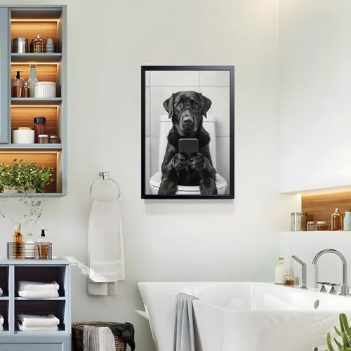 Black and White Bathroom Wall Art, Funny Labrador Dog Canvas Prints Poster - Image 6