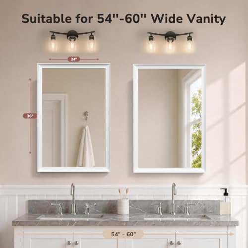 USHOWER 2 Pack 24x36 Inch White Bathroom Mirrors - Image 3
