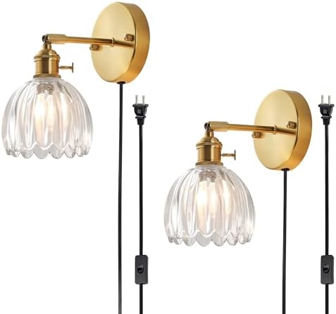 Plug in and Hardwired Wall Sconces, Luxury Vintage Tulip Crystal Glass Shade by Unknown
