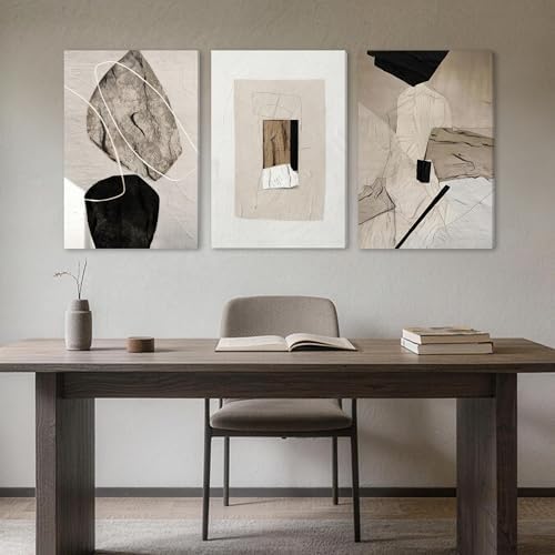 EJPFOGV Triptych Neutral Abstract Wrapped Canvas Wall Art 20x30 inches x3 - Image 2