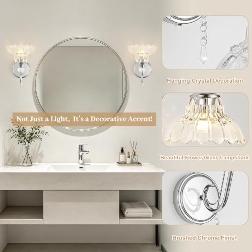 1 Piece Brushed Chrome Finish Wall Sconce, 1-Light Modern Wall Sconce - Image 3