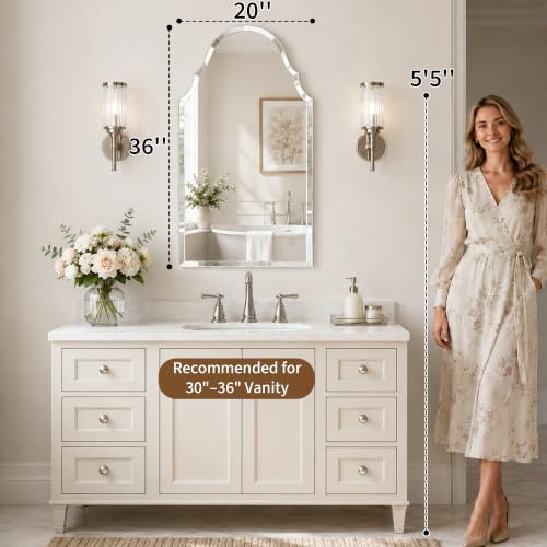 20x36 Inch Scalloped Arch Frameless Beveled Wall Mirror - Image 3