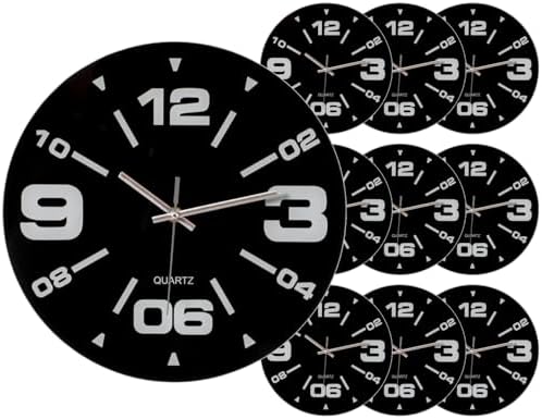 Clockswise Bulk Set of 10 PC 12" Black Decorative Unique Modern Round Glass by Clockswise