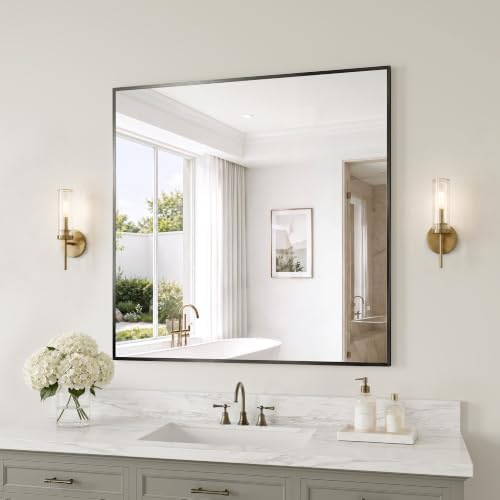 36"x36" Black Bathroom Mirror Wall Mounted by MYSUNORIA