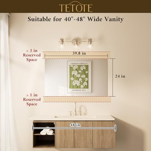 TETOTE Frameless Vanity Mirror 40" x 24" Large Bathroom Mirror - Image 2
