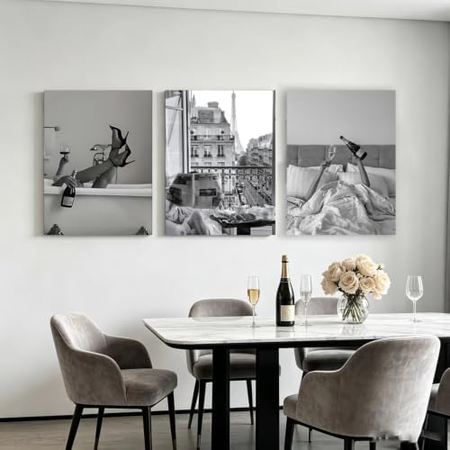 Liacxony 3Pcs Trendy Black and White French Wall Art, 24x16 Inch Framed - Image 2
