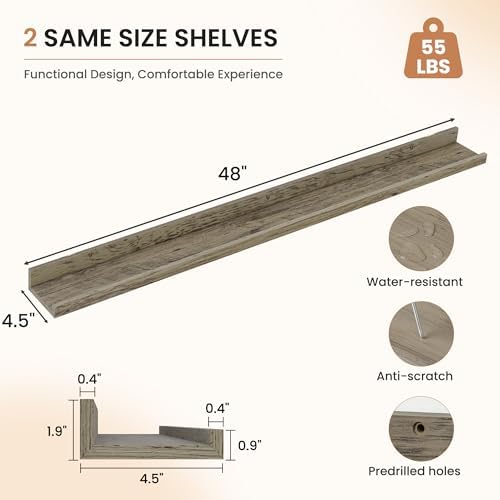 Dreamland Picture Ledge Shelf for Wall, Floating Shelves Set of 2, 48 inch Long - Image 3