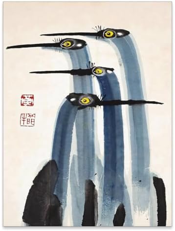 Vintage Japanese Crane Poster Antique Asian Bird Canvas Wall Art Blue by Unknown