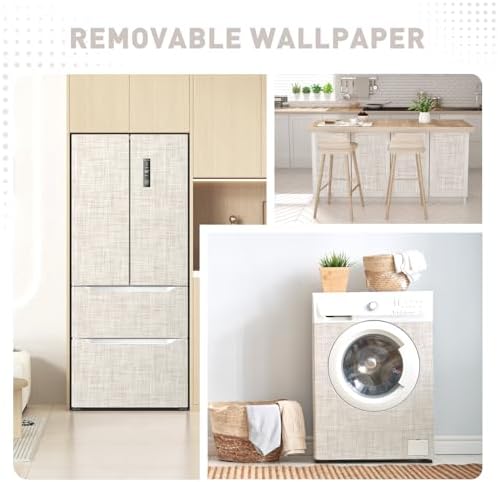 Beige Grasscloth Peel and Stick Wallpaper Texture Contact Paper 17.3"x120" - Image 3
