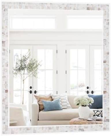 30 x 36 Inch Bathroom Rectangle Wall Mirror, Natural Shell Mosaic Frame by Tanmicoshomy