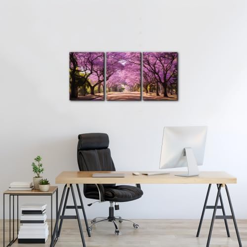 Pacimo Jacaranda Trees Park Canvas Wall Art 3 Panels Modern Spring Natural - Image 2