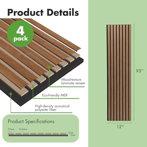 Art3d 12" x 93" Acoustic Wood Slat Wall Panel, 31 sq.ft, Deep Walnut - Image 3