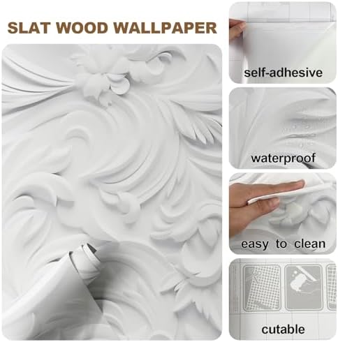 Peel and Stick Wallpaper White Gray Scroll Floral Modern - Image 2