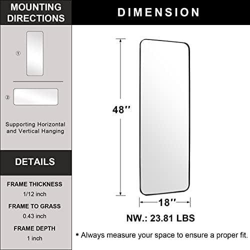 ANDY STAR 18" x 48" Full Length Wall Mirror, Large Black Mirror - Image 4