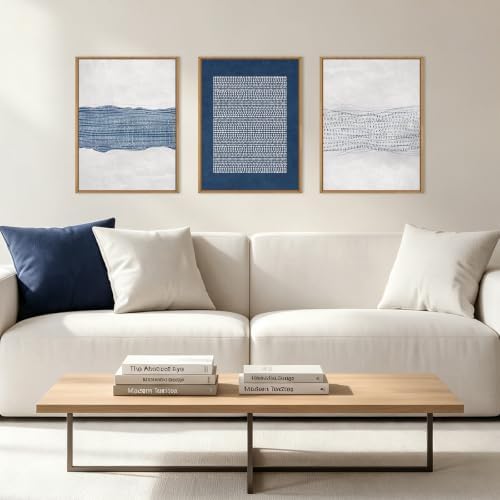 Aryroi Navy Blue and White Abstract Framed Canvas Wall Art Set- 12"x16"x3 - Image 2