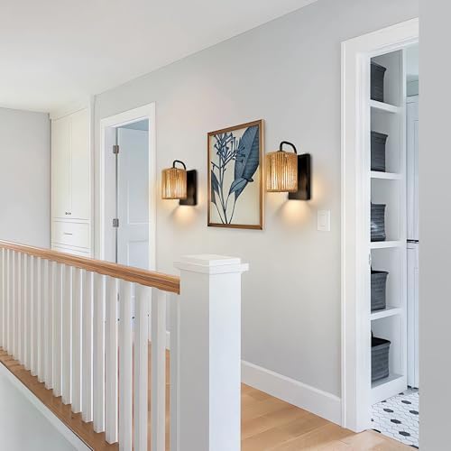 Boho Wall Sconce Rattan Wall Light Fixtures Hemp Rope Sconces - Image 6