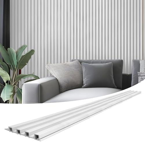 Art3d 96 x 6 Inch WPC Wood Diffuser Slat Wall Panel, Matte White by Art3d