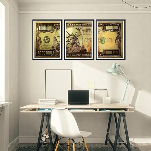 Black Framed Canvas Wall Art Gold Million Dollar Money The Statue of Liberty - Image 2