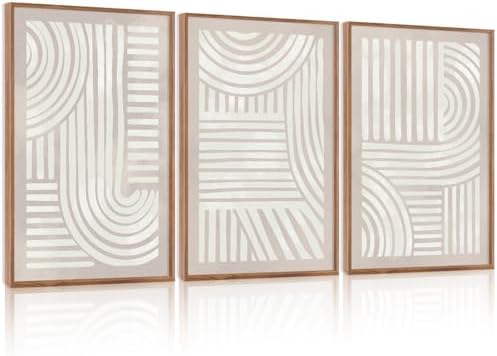 Aryroi Large Abstract Neutral Geometric Framed Canvas Wall Art Set, Mid Century - Image 5