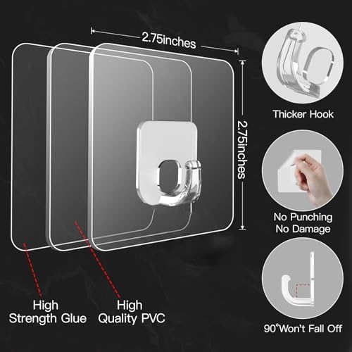 Large Adhesive Hooks for Hanging Clear 30 Pack Wall Hangers Heavy Duty 33lb - Image 4