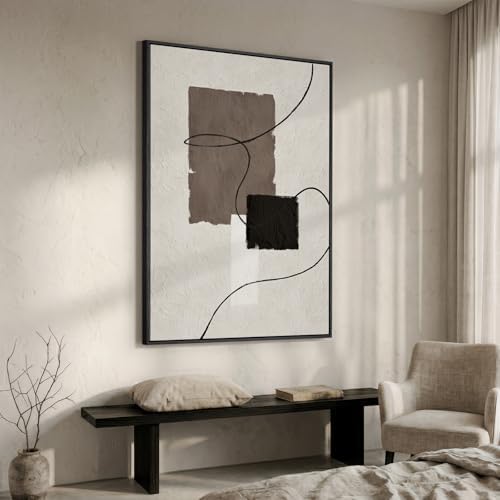 Extra Large Framed Neutral Beige Brown Abstract Wall Art, Vertical 40x60 In - Image 3