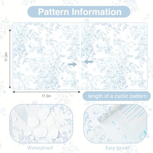 Heroad Vintage Peel and Stick Wallpaper Blue Floral Contact Paper Toile Leaf - Image 2