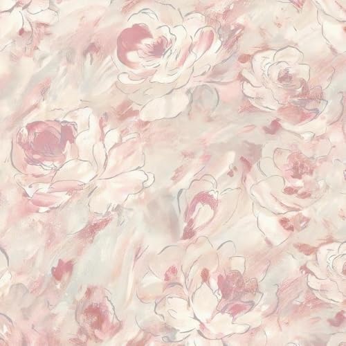 Peel and Stick Wallpaper Floral Wallpaper Hand-Painted Pink Peony Flower by Hopepak