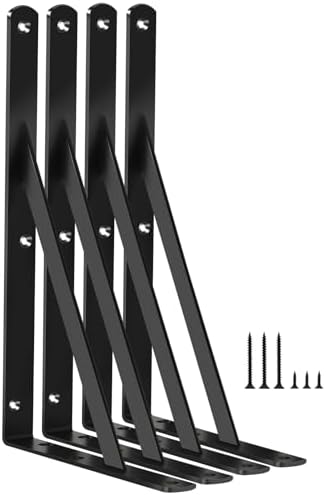 4 Pack L12 x H 8" Black Heavy Duty Shelf Brackets by MHMYDZ