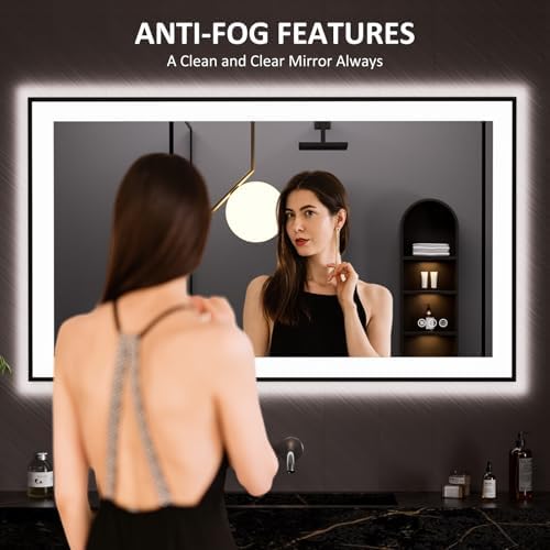 LOAAO 48"X28" LED Bathroom Mirror Black Framed - Image 2
