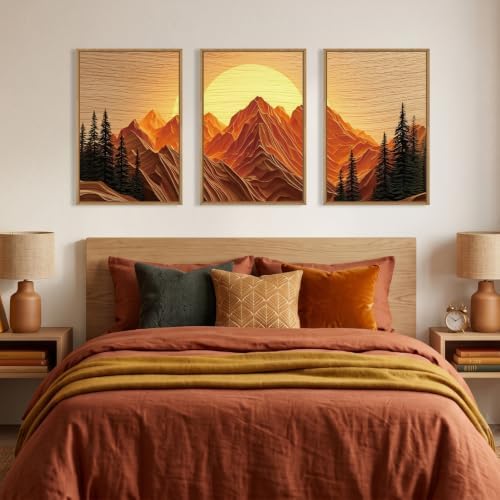 Large Boho Golden Mountain Framed Canvas Wall Art Set-16"x24"x3 - Image 4